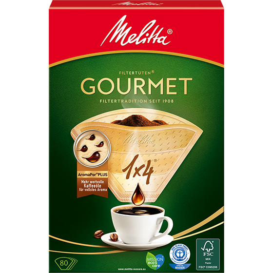 Melitta Gourmet® Filtertüten®, 1x4®, braun, 80 St.